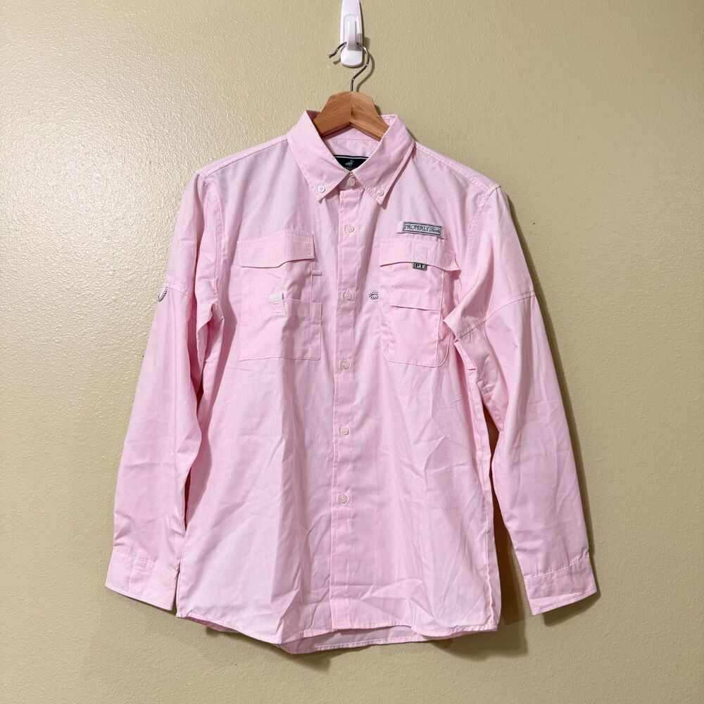 Properly Tied Boys Performance Fishing Shirt Light Pink Stripe YL 14-16
